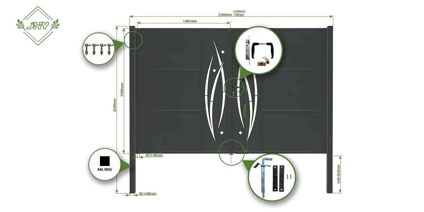 CNC METAL GATES SERENADE WIDTH 300CM & HEIGHT 200CM BLACK SQUARE POST & FRAME