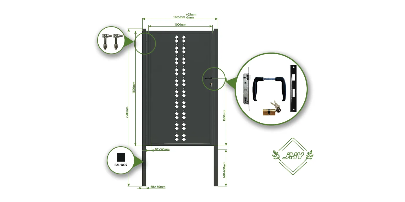 CNC STEEL GATE ESSENCE WIDTH 100CM & HEIGHT 180CM BLACK SQUARE POST & FRAME