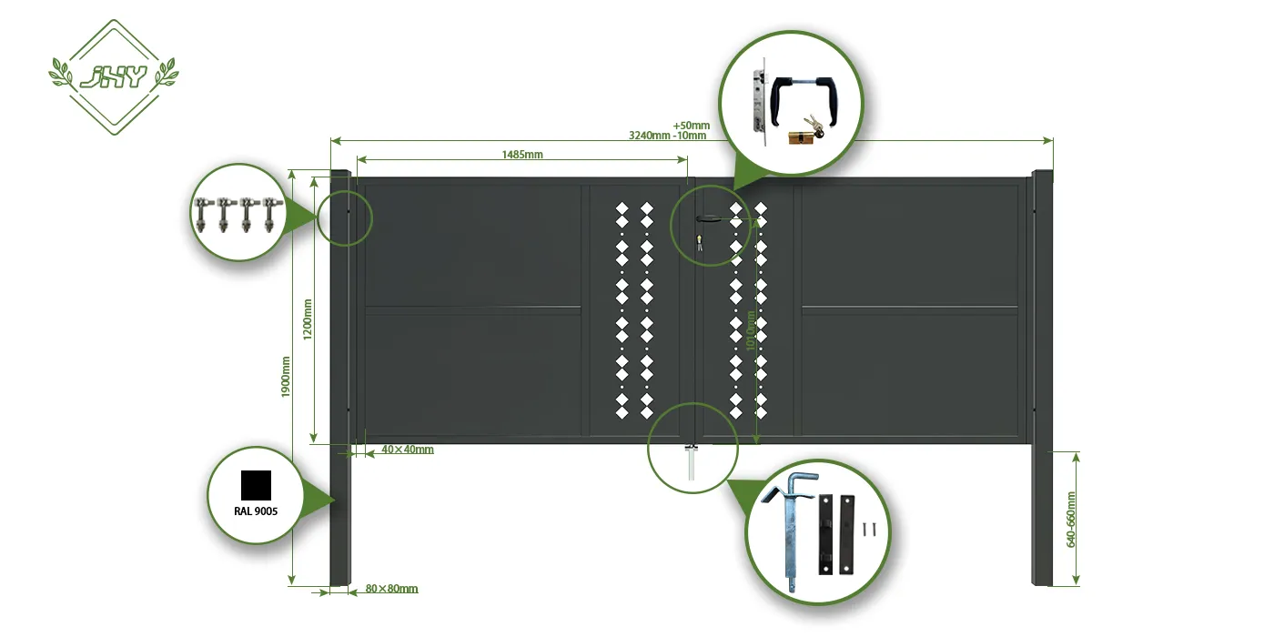 CNC STEEL GATE ESSENCE WIDTH 300CM & HEIGHT 120CM BLACK SQUARE POST & FRAME
