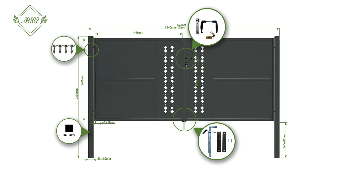 CNC STEEL GATE ESSENCE WIDTH 300CM & HEIGHT 140CM BLACK SQUARE POST & FRAME
