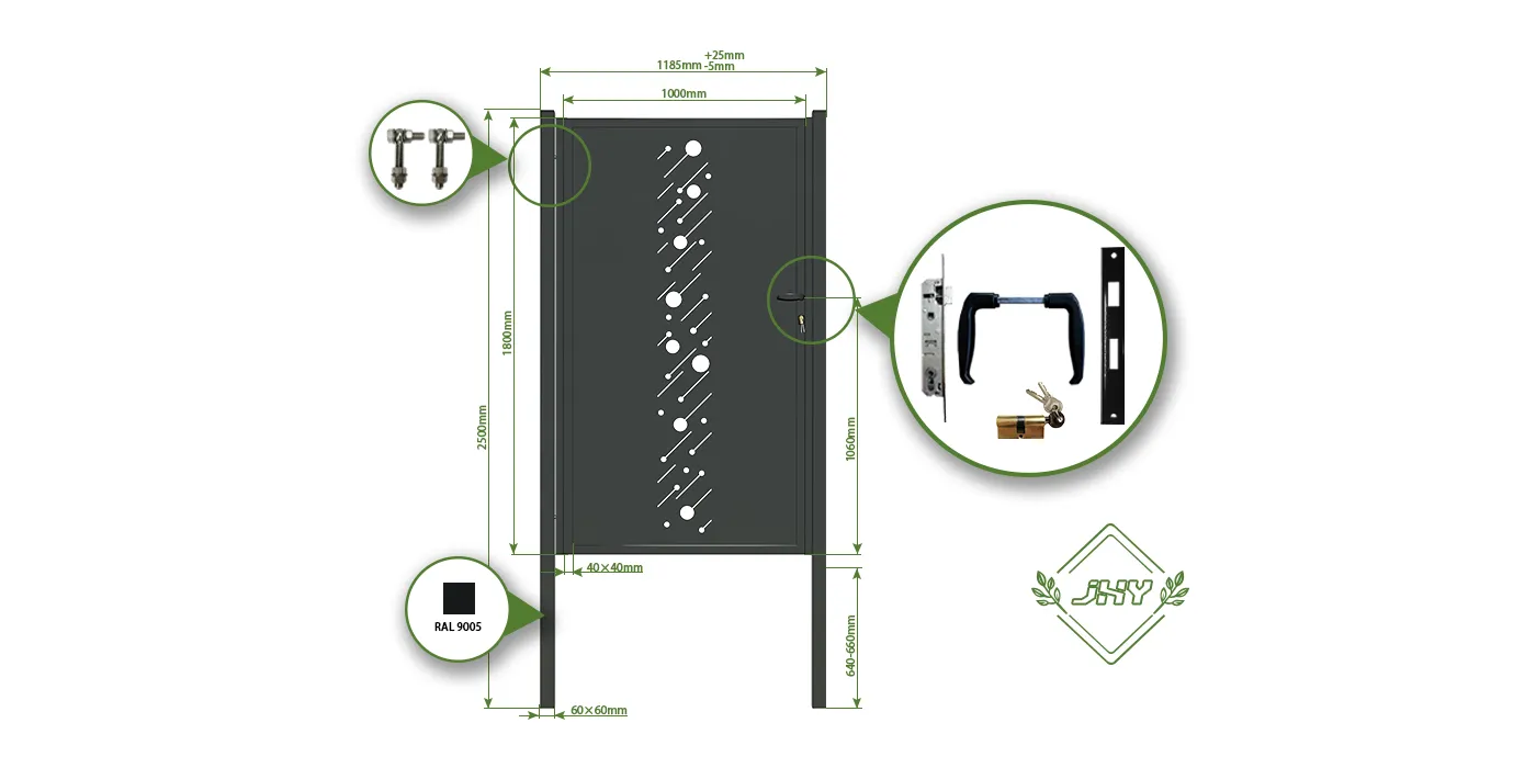 CNC STEEL GATE STARRY WIDTH 100CM & HEIGHT 180CM GREEN & GREY SQUARE POST & FRAME