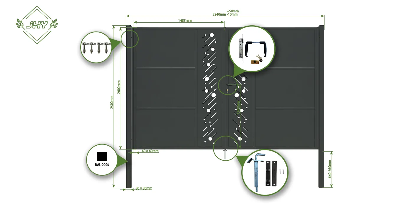 CNC STEEL GATE STARRY WIDTH 300CM & HEIGHT 200CM BLACK SQUARE POST & FRAME