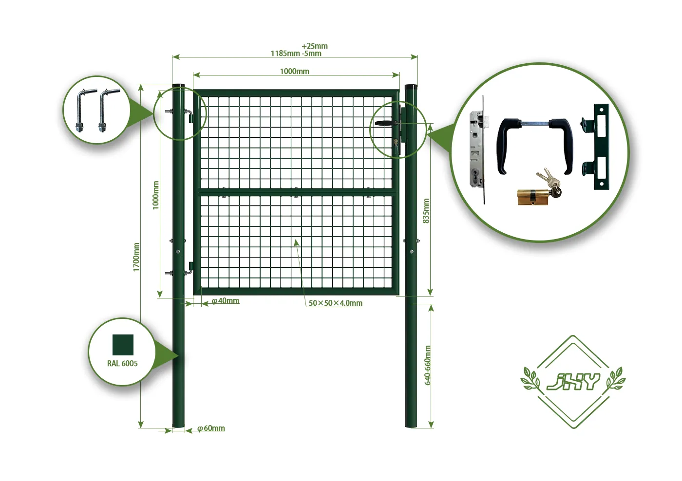 COMPOSITE FENCING GATE WIDTH 100CM & HEIGHT 100CM GREEN & GREY SQUARE POST & FRAME