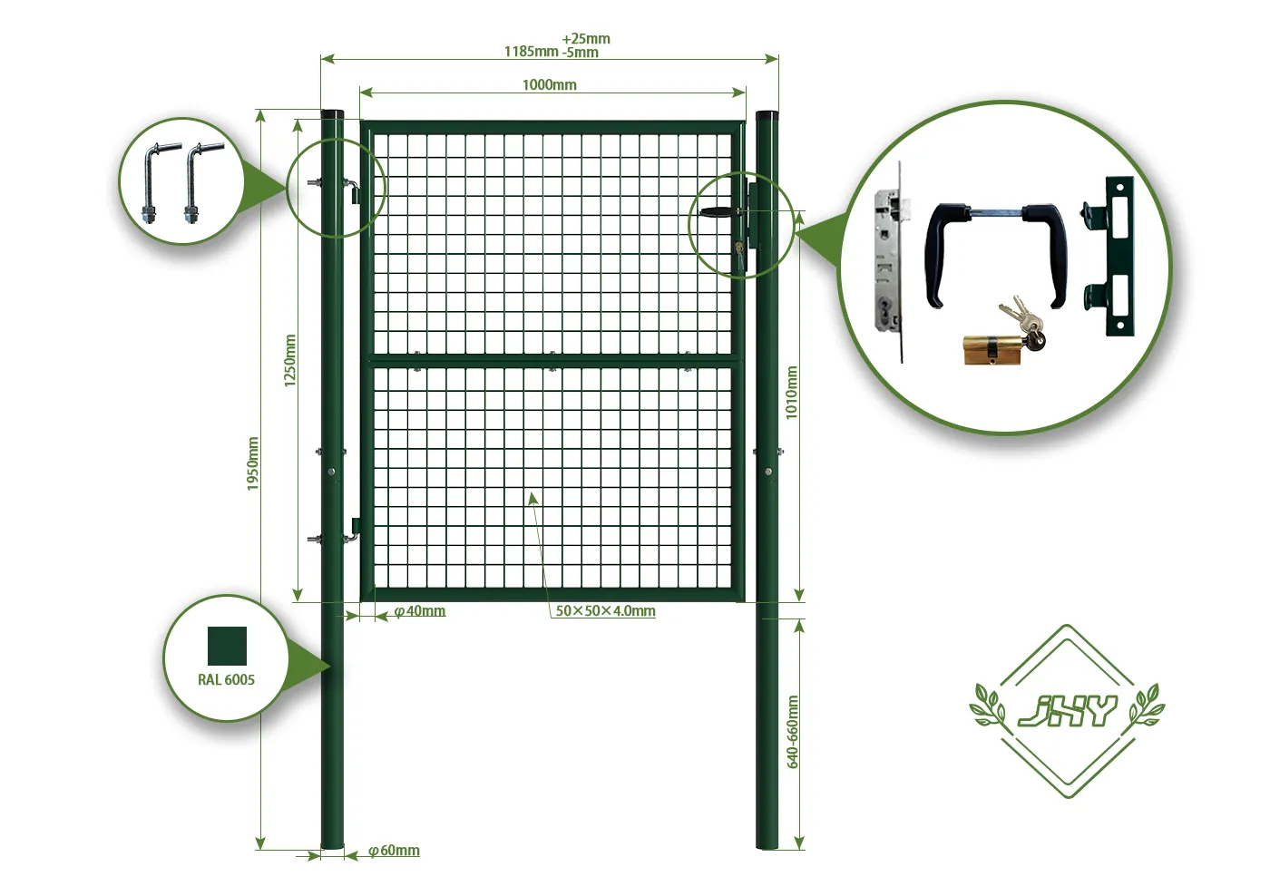 COMPOSITE FENCING GATE WIDTH 100CM & HEIGHT 125CM GREEN & GREY SQUARE POST & FRAME