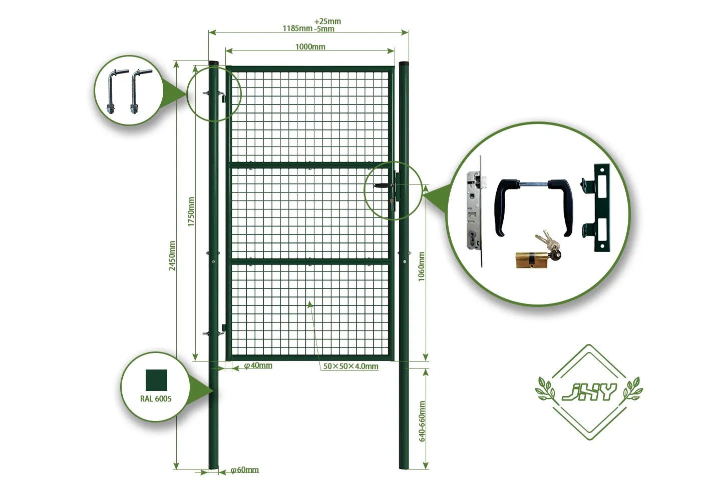COMPOSITE FENCING GATE WIDTH 100CM & HEIGHT 175CM GREEN & GREY SQUARE POST & FRAME