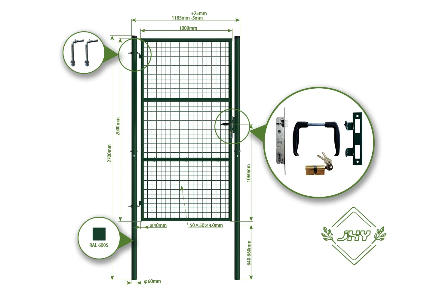 COMPOSITE FENCING GATE WIDTH 100CM & HEIGHT 200CM GREEN & GREY SQUARE POST & FRAME