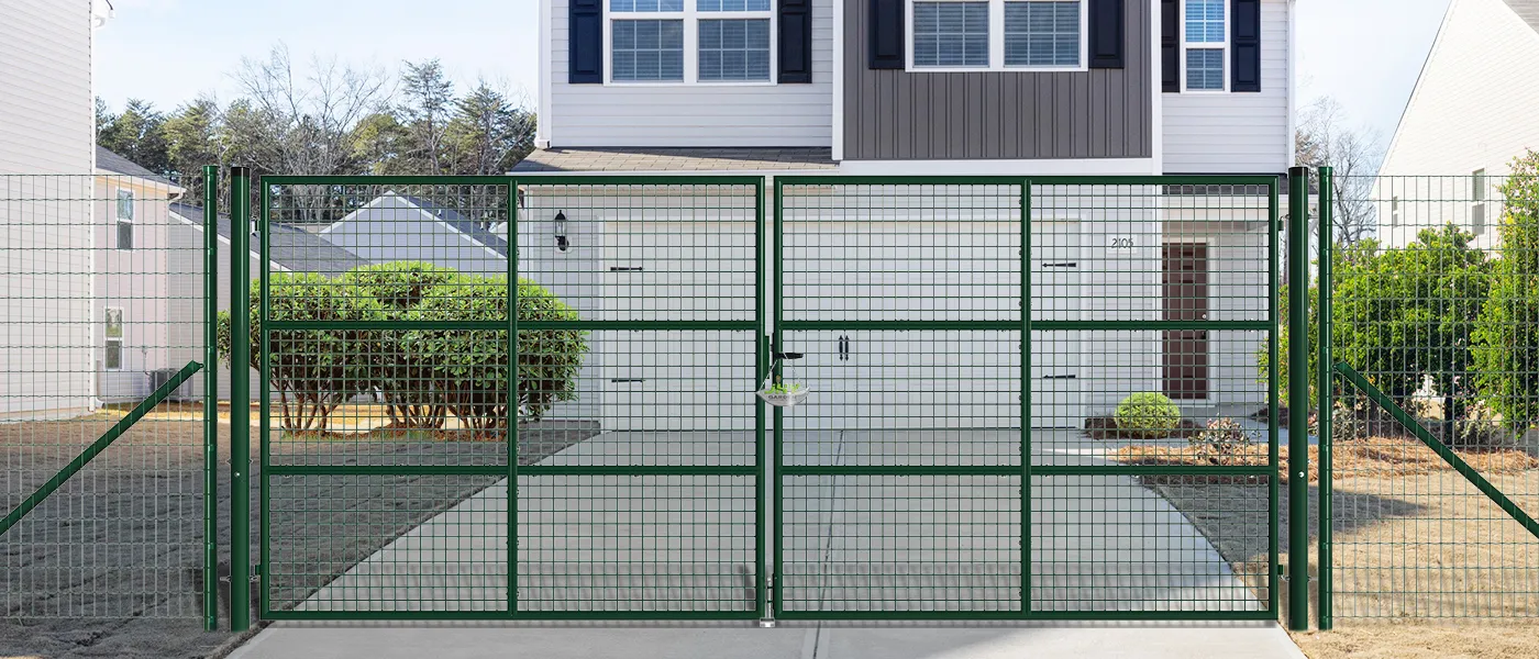 COMPOSITE FENCING GATE WIDTH 400CM & HEIGHT 175CM GREEN & GREY SQUARE POST & FRAME
