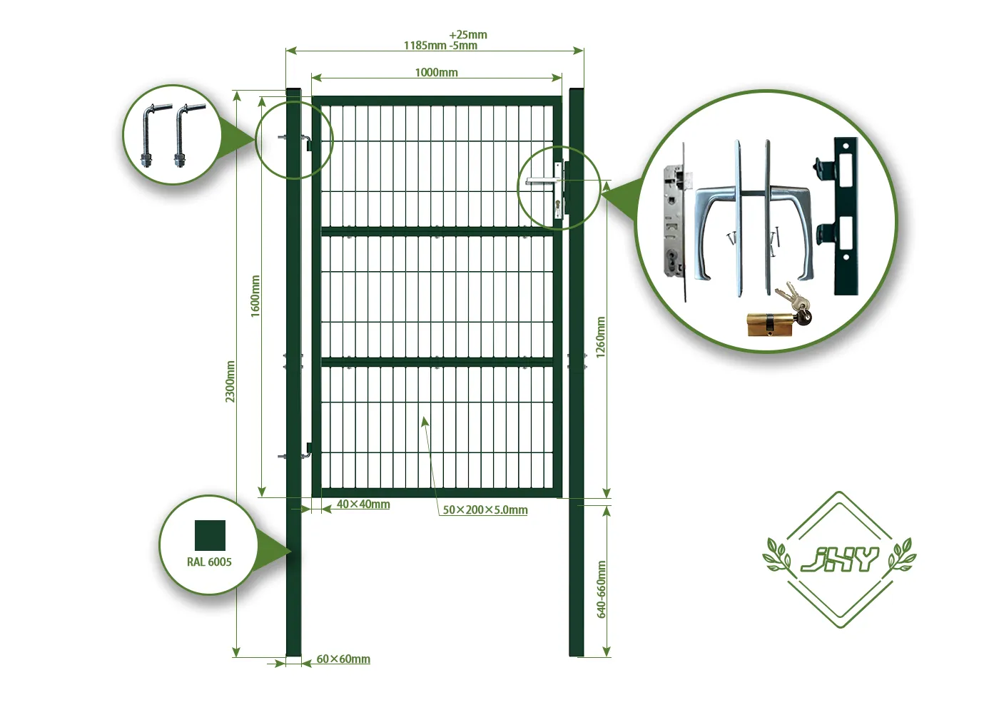 COMPOSITE WIRE MESH GARDEN GATE WIDTH 100CM & HEIGHT 160CM GREEN & GREY SQUARE POST & FRAME