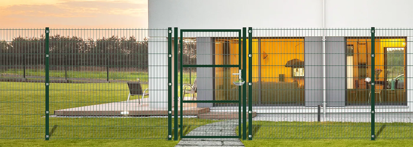 COMPOSITE WIRE MESH GARDEN GATE WIDTH 100CM & HEIGHT 180CM GREEN & GREY SQUARE POST & FRAME