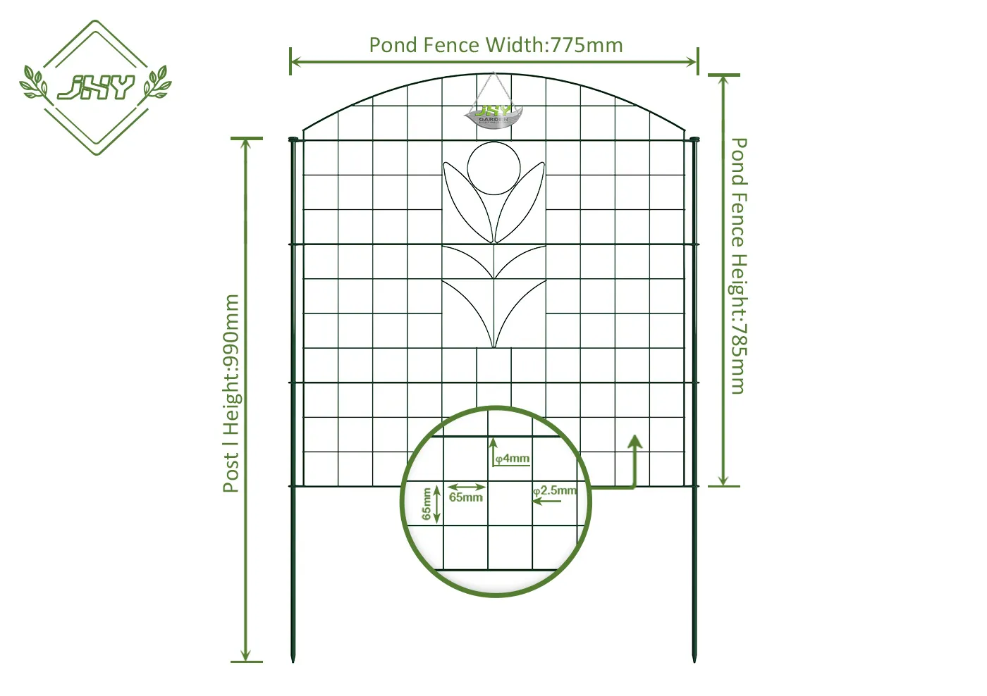CONVEX TYPE WIRE POND FENCE WITH SUNNY FLOWER