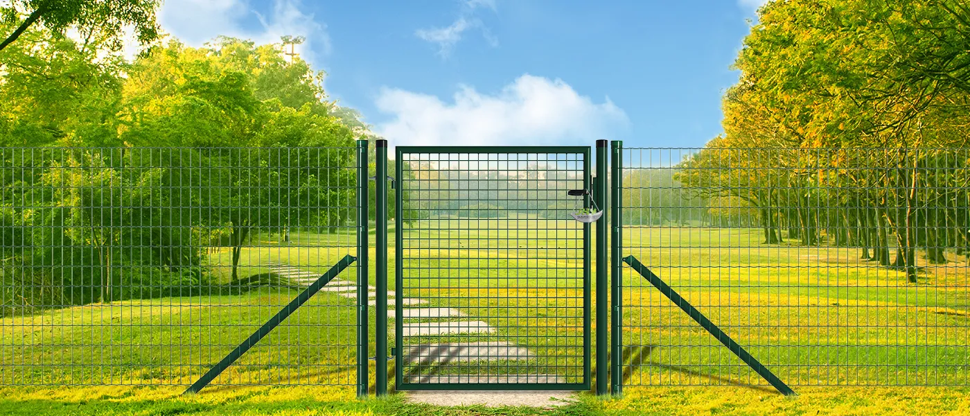 MESH FENCE GARDEN GATES WIDTH 100CM & HEIGHT 125CM GREEN & GREY SQUARE POST & FRAME