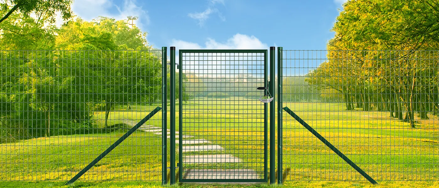 MESH FENCE GARDEN GATES WIDTH 100CM & HEIGHT 150CM GREEN & GREY SQUARE POST & FRAME