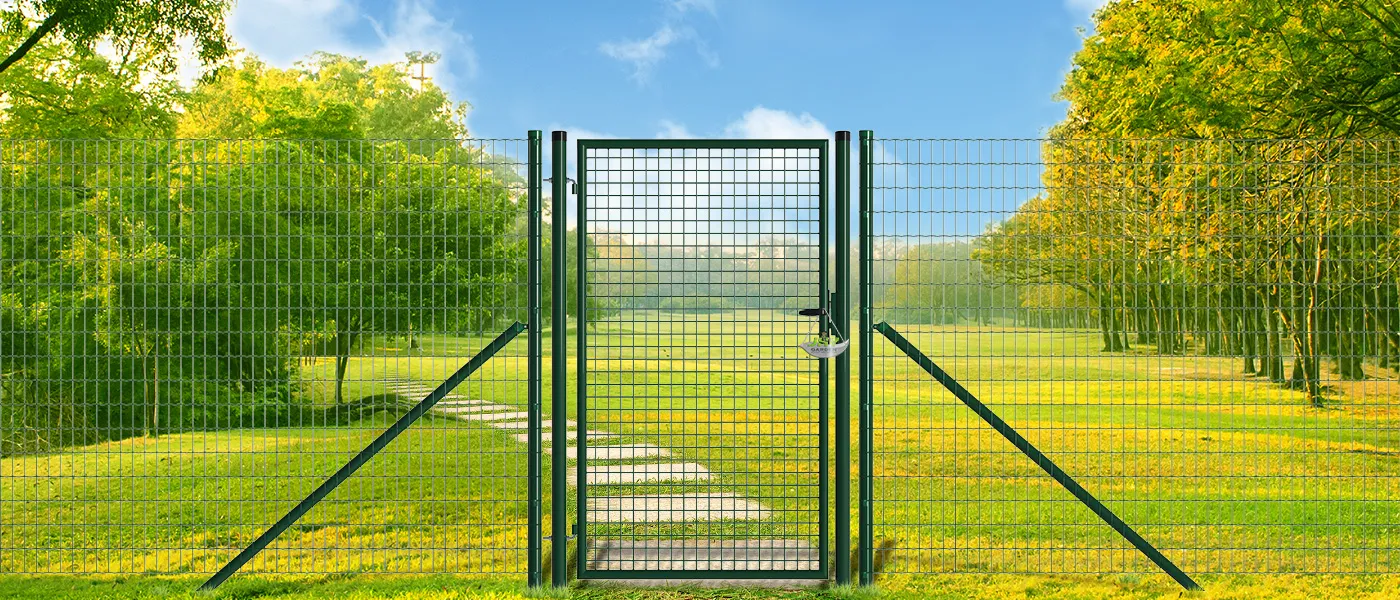 MESH FENCE GARDEN GATES WIDTH 100CM & HEIGHT 175CM GREEN & GREY SQUARE POST & FRAME