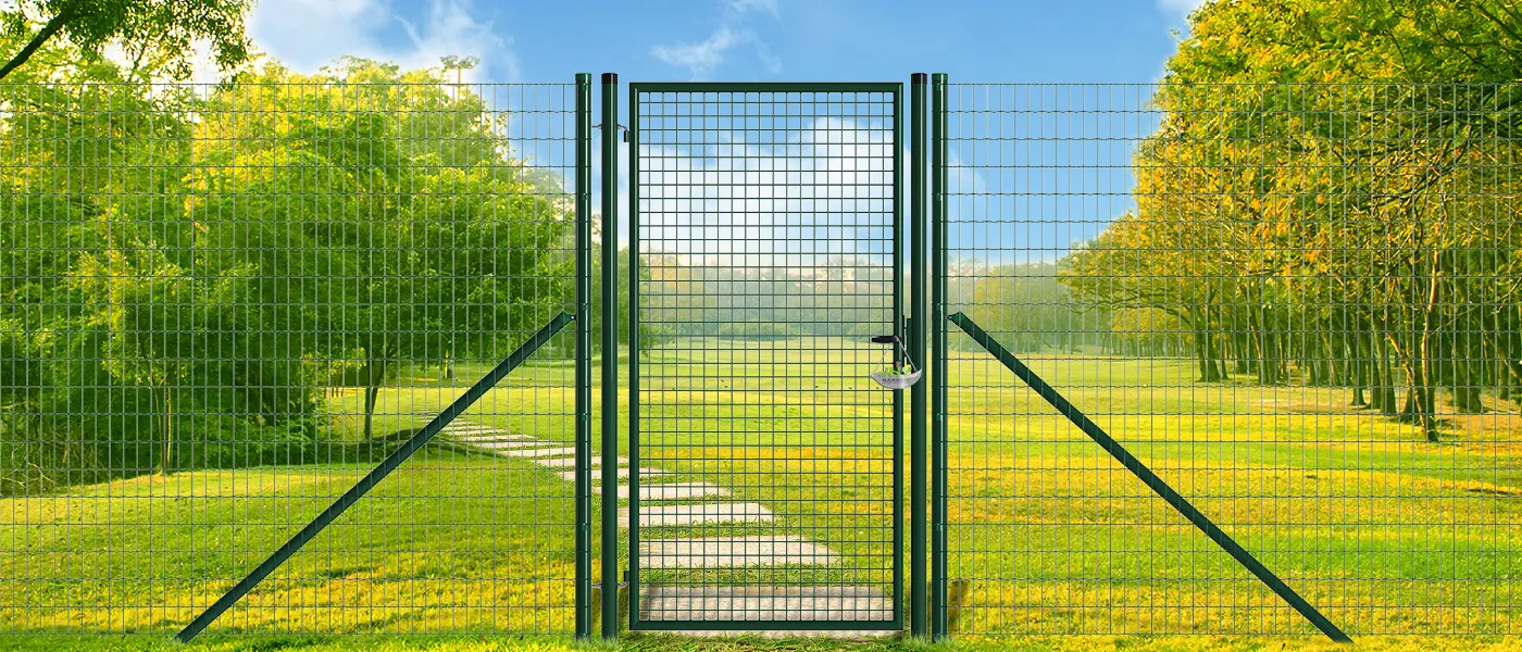 MESH FENCE GARDEN GATES WIDTH 100CM & HEIGHT 200CM GREEN & GREY SQUARE POST & FRAME