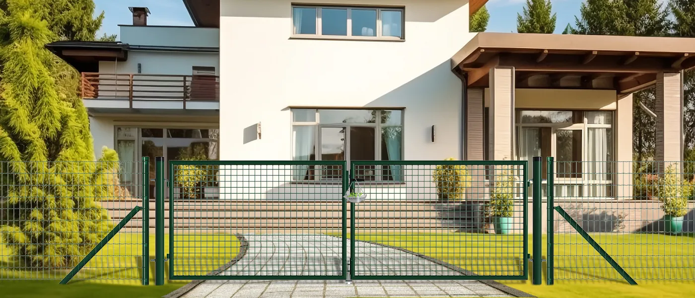 MESH FENCE GARDEN GATES WIDTH 300CM & HEIGHT 100CM GREEN & GREY SQUARE POST & FRAME