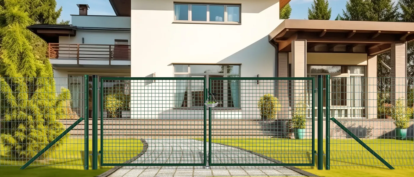 MESH FENCE GARDEN GATES WIDTH 300CM & HEIGHT 125CM GREEN & GREY SQUARE POST & FRAME