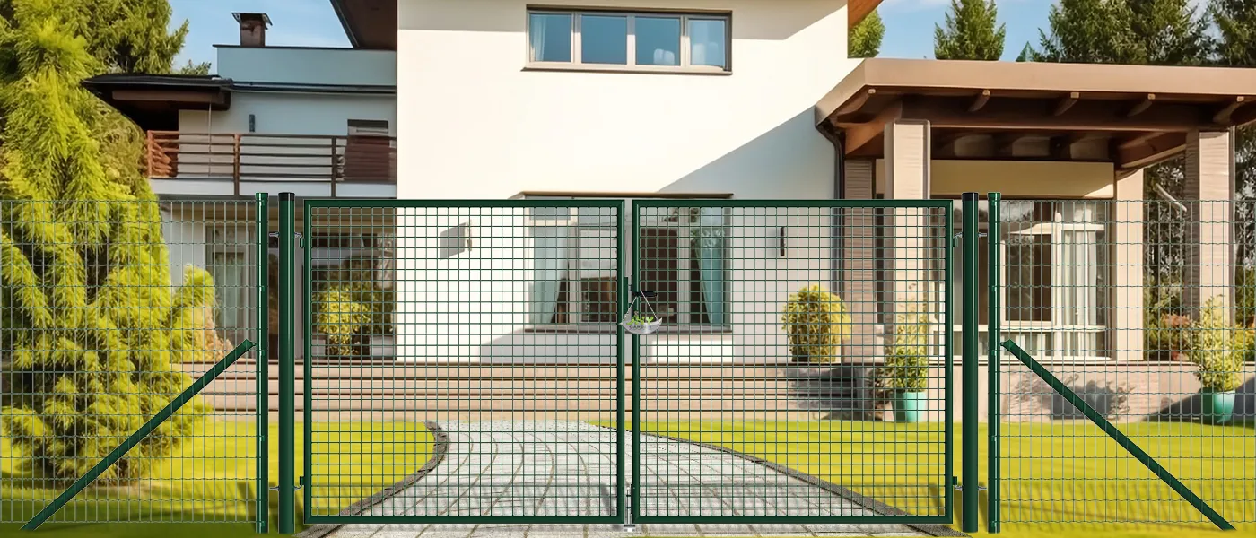 MESH FENCE GARDEN GATES WIDTH 300CM & HEIGHT 150CM GREEN & GREY SQUARE POST & FRAME