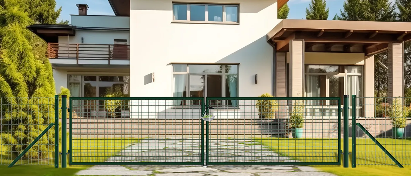 MESH FENCE GARDEN GATES WIDTH 400CM & HEIGHT 100CM GREEN & GREY SQUARE POST & FRAME