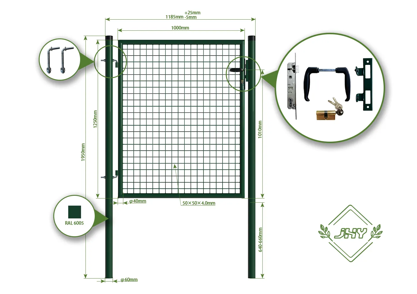 MESH FENCE GARDEN GATES WIDTH 100CM & HEIGHT 125CM GREEN & GREY SQUARE POST & FRAME