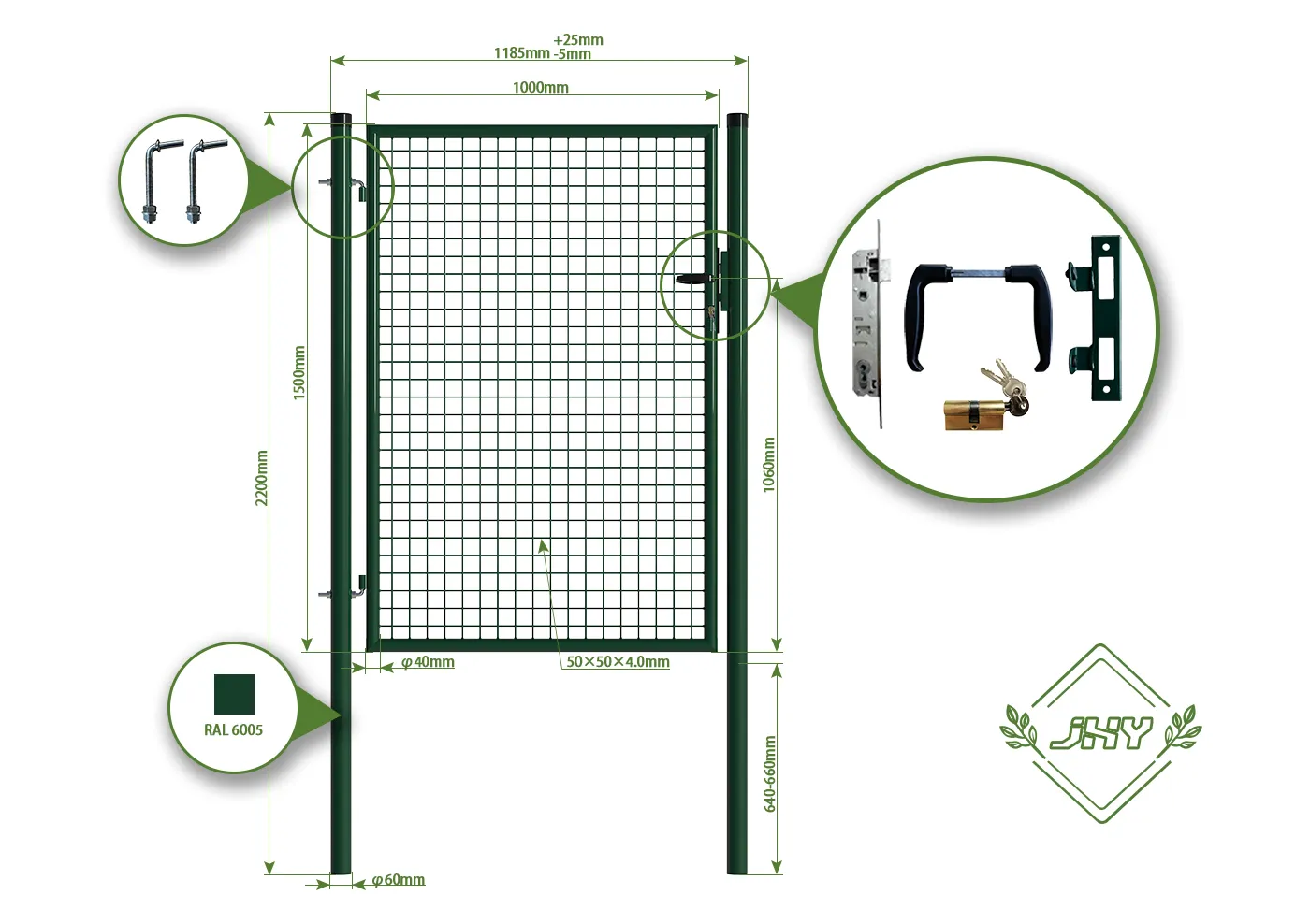 MESH FENCE GARDEN GATES WIDTH 100CM & HEIGHT 150CM GREEN & GREY SQUARE POST & FRAME
