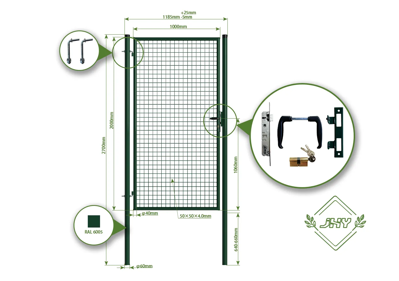 MESH FENCE GARDEN GATES WIDTH 100CM & HEIGHT 200CM GREEN & GREY SQUARE POST & FRAME