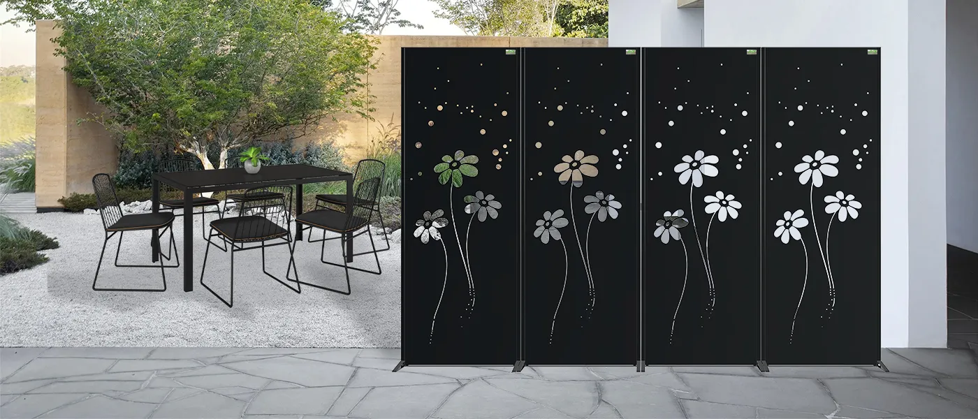STEEL DECORATIVE GARDEN SCREEN AFTER RAIN WIDTH 60CM & HEIGHT 160CM BLACK