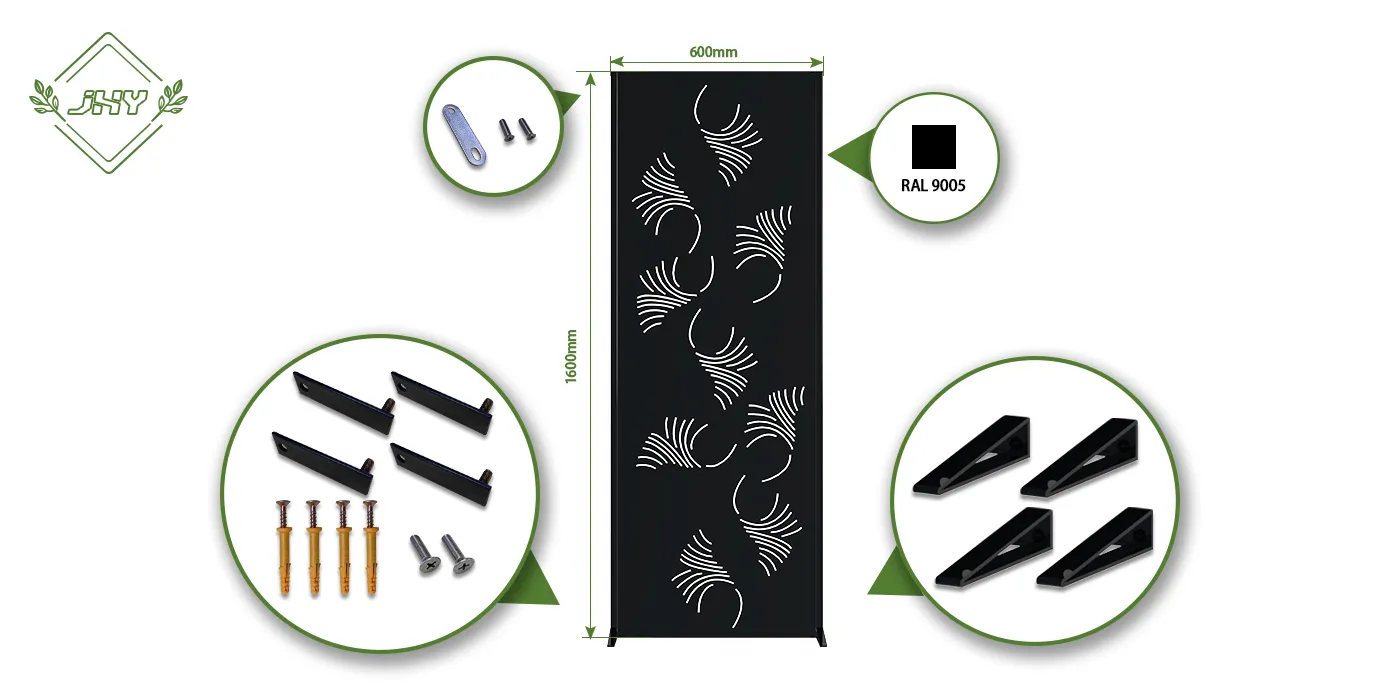 STEEL DECORATIVE GARDEN SCREEN FLUTTER WIDTH 60CM & HEIGHT 160CM BLACK