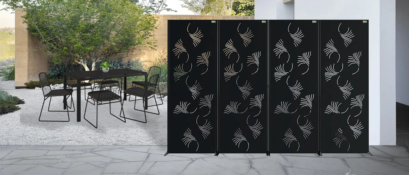 STEEL DECORATIVE GARDEN SCREEN FLUTTER WIDTH 60CM & HEIGHT 160CM BLACK