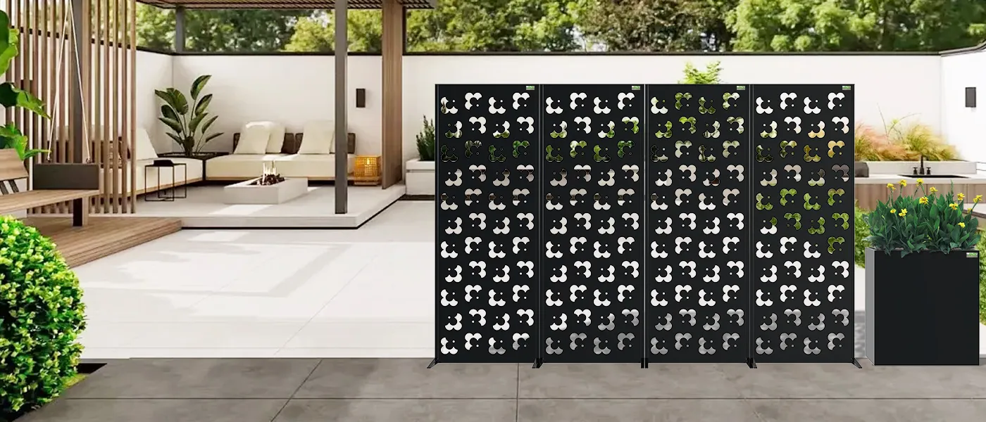 STEEL DECORATIVE GARDEN SCREEN FRETWORK WIDTH 60CM & HEIGHT 160CM BLACK