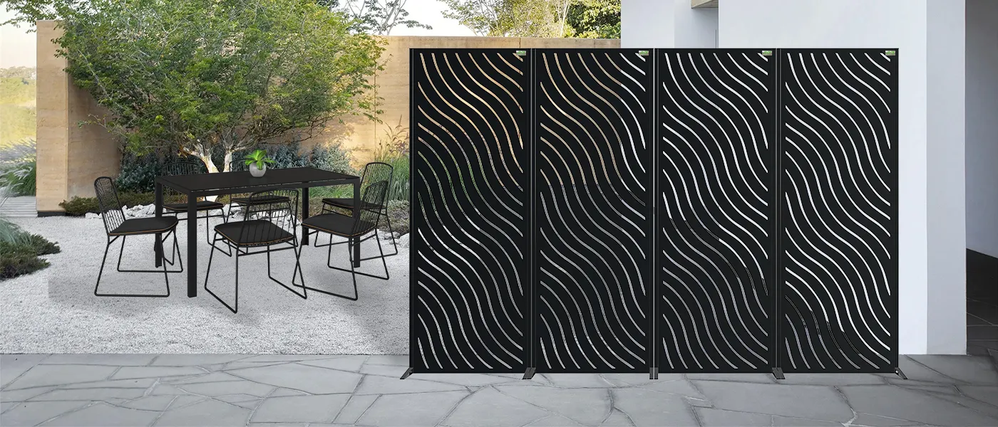STEEL DECORATIVE GARDEN SCREEN LINES WIDTH 60CM & HEIGHT 160CM BLACK