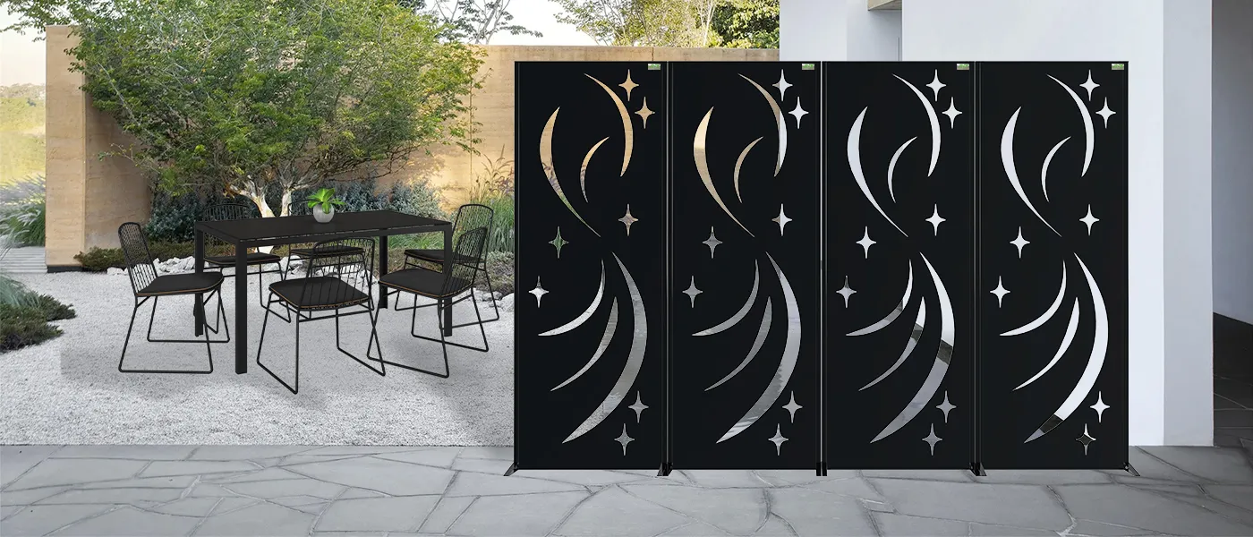 STEEL DECORATIVE GARDEN SCREEN METEOR WIDTH 60CM & HEIGHT 160CM BLACK