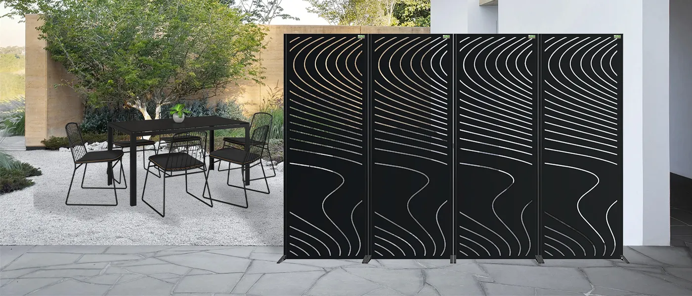 STEEL DECORATIVE GARDEN SCREEN SEASHORE WIDTH 60CM & HEIGHT 160CM BLACK