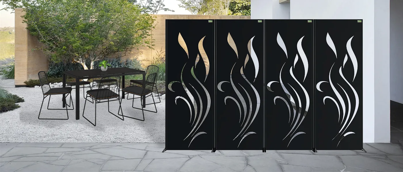 STEEL DECORATIVE GARDEN SCREEN VANILLA WIDTH 60CM & HEIGHT 160CM BLACK