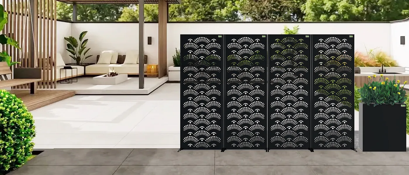 STEEL DECORATIVE GARDEN SCREEN VISION WIDTH 60CM & HEIGHT 160CM BLACK
