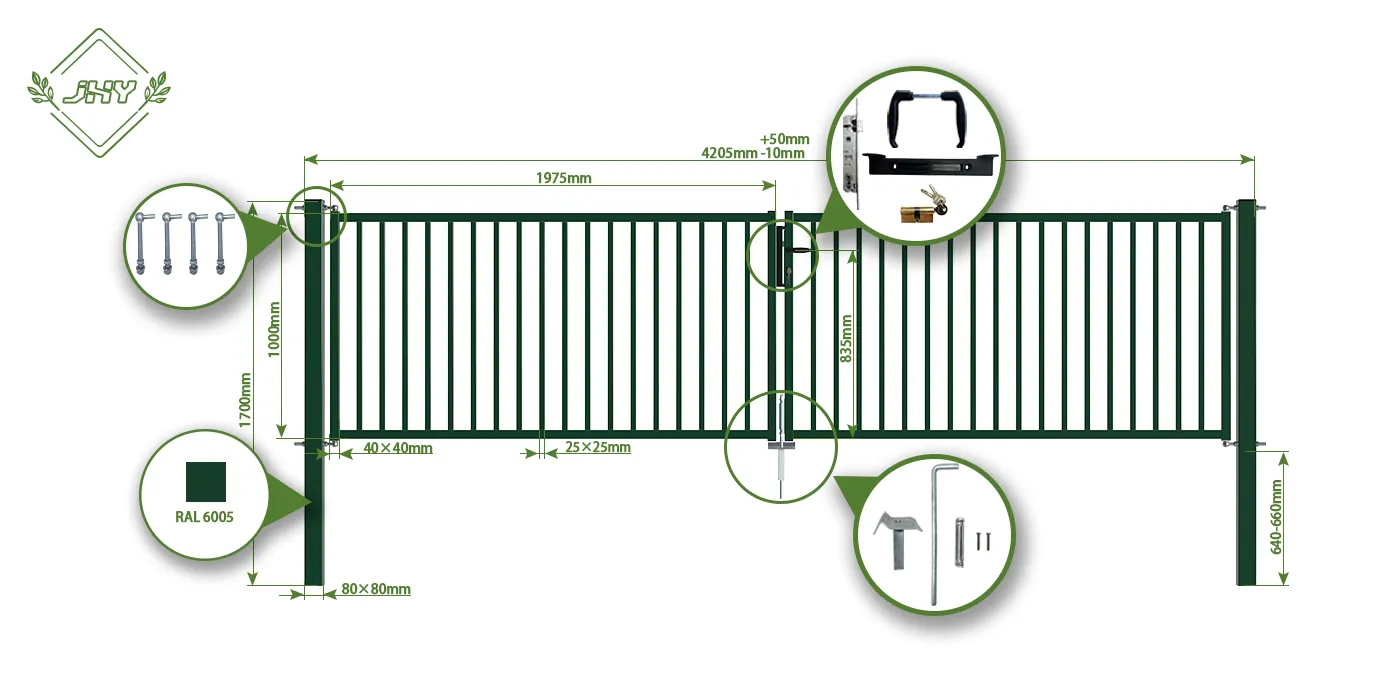 TUBULAR GARDEN GATE WIDTH 400CM & HEIGHT 100CM GREEN & GREY SQUARE POST & FRAME