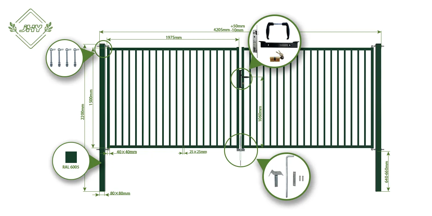 TUBULAR GARDEN GATE WIDTH 400CM & HEIGHT 150CM GREEN & GREY SQUARE POST & FRAME