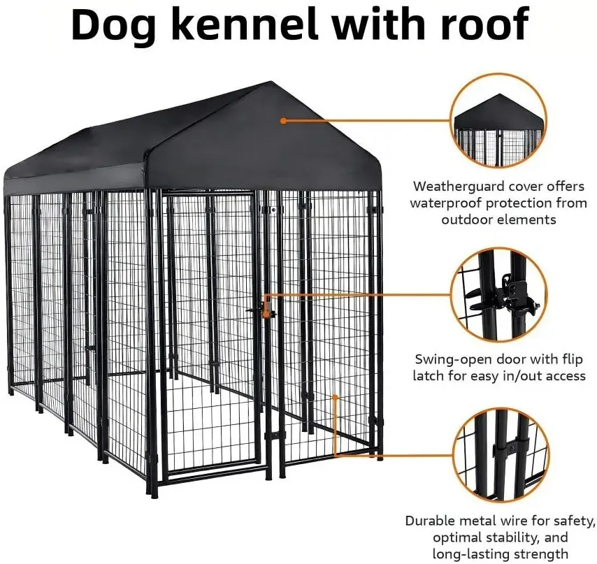 Large Dog Kennel Outdoor Pet Pens Dogs Run Enclosure Animal Hutch Metal Coop Fence with Roof Cover