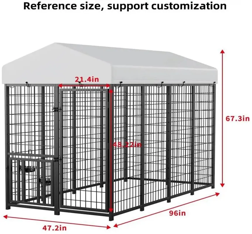 Large Dog Kennel Outdoor Pet Pens Dogs Run Enclosure Animal Hutch Metal Coop Fence with Roof Cover