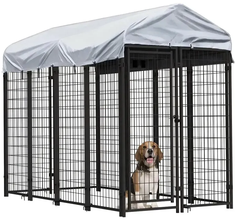 Large Dog Kennel Outdoor Pet Pens Dogs Run Enclosure Animal Hutch Metal Coop Fence with Roof Cover