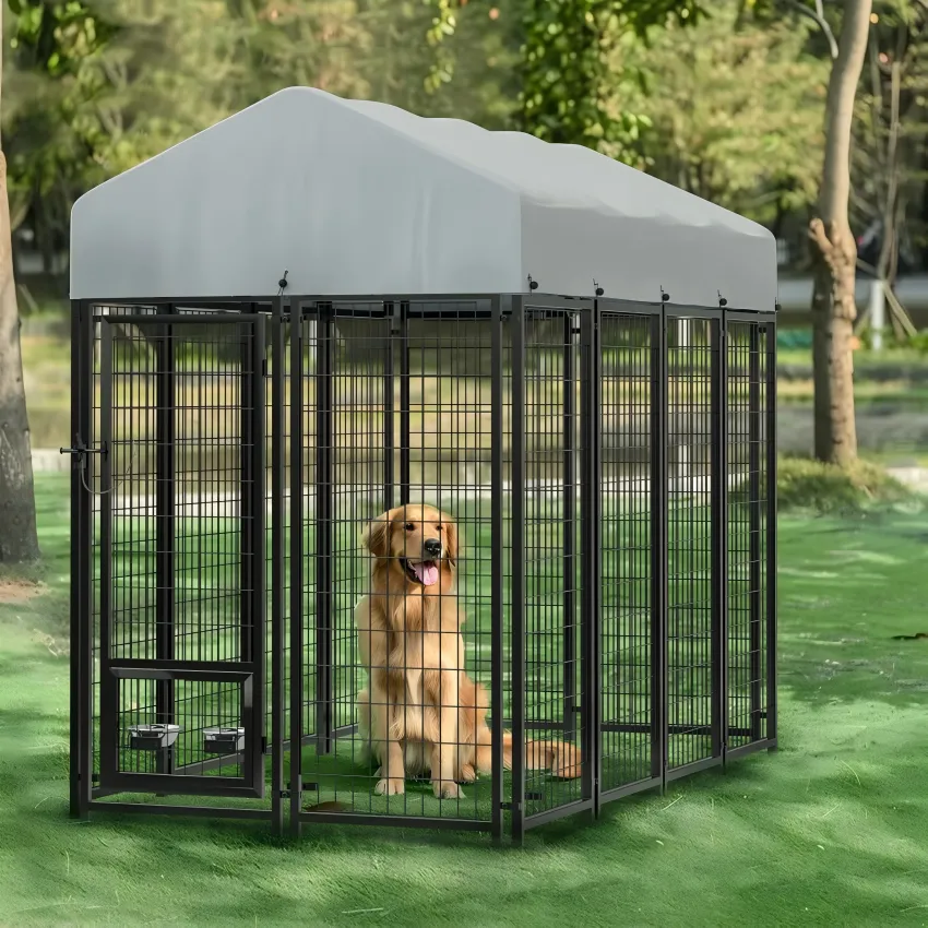 Large Dog Kennel Outdoor Pet Pens Dogs Run Enclosure Animal Hutch Metal Coop Fence with Roof Cover