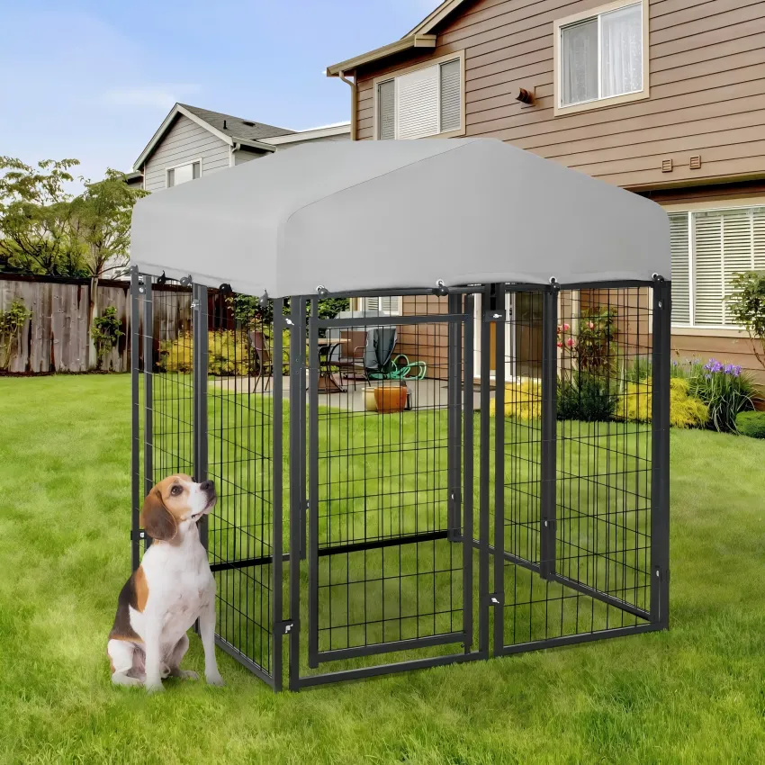Large Dog Kennel Outdoor Pet Pens Dogs Run Enclosure Animal Hutch Metal Coop Fence with Roof Cover