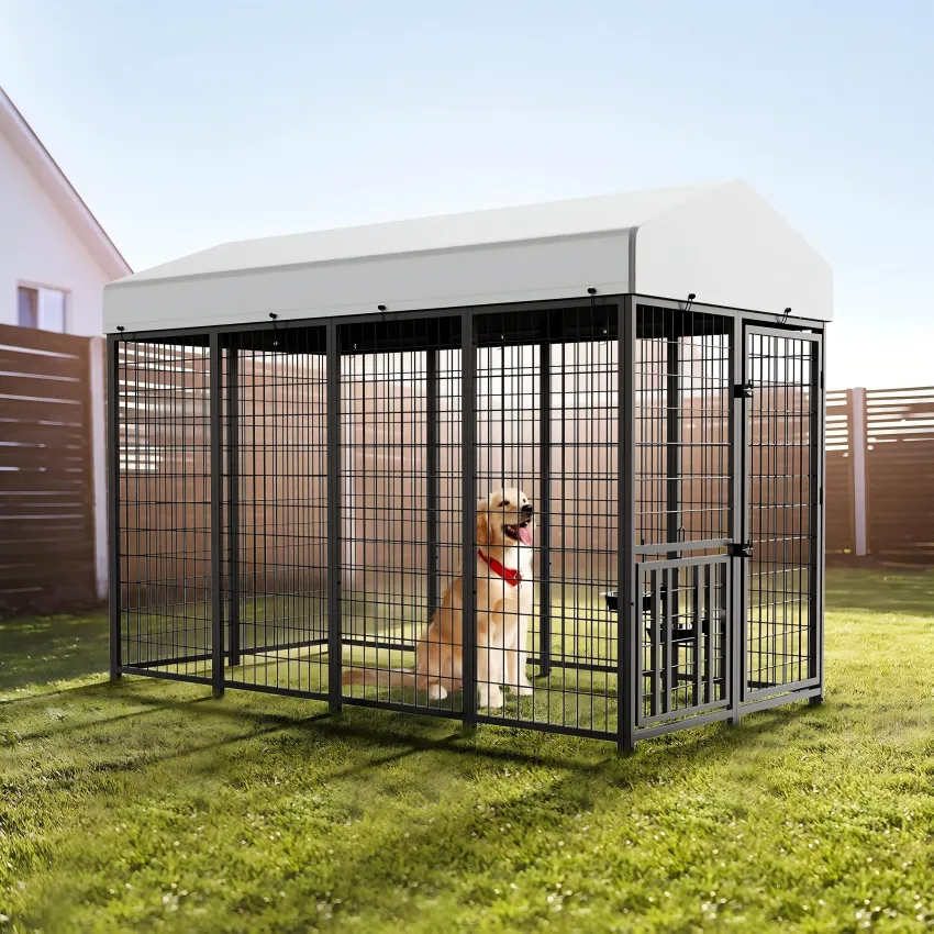 Large Dog Kennel Outdoor Pet Pens Dogs Run Enclosure Animal Hutch Metal Coop Fence with Roof Cover