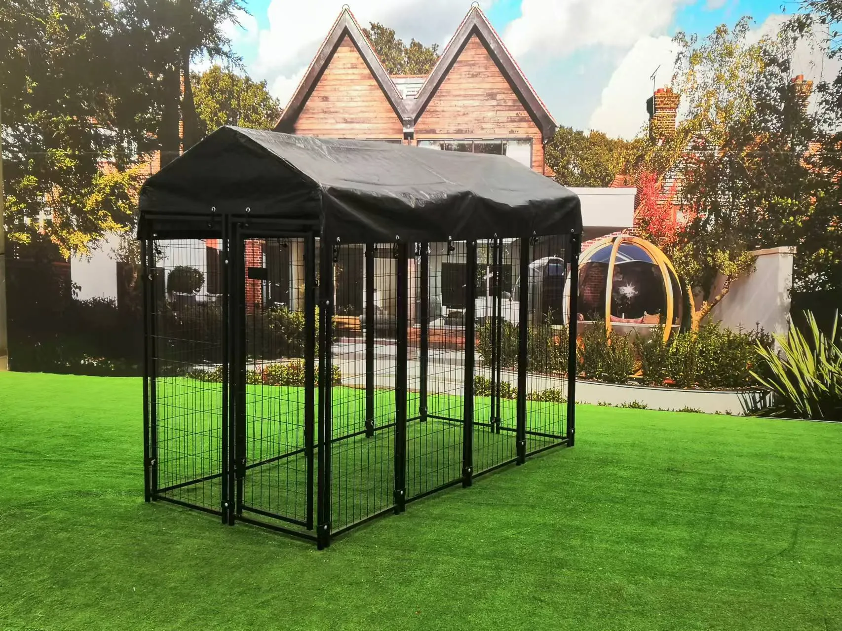 Large Dog Kennel Outdoor Pet Pens Dogs Run Enclosure Animal Hutch Metal Coop Fence with Roof Cover