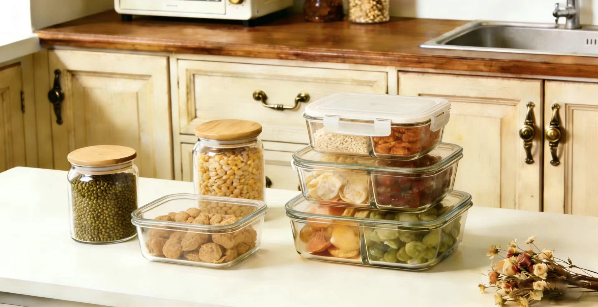 Healthy and eco-friendly borosilicate glass storage containers ensure your food safety & fresh and an organized kitchen.