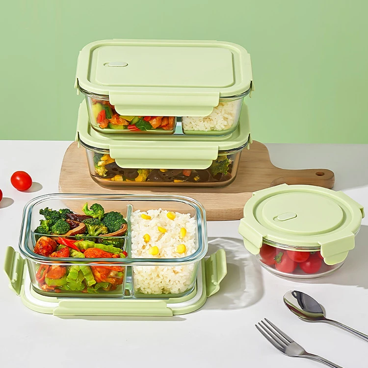 Colorful Vent PP Lid Glass Food Storage Container, BPA Free, Leakproof, Dishwasher Safe