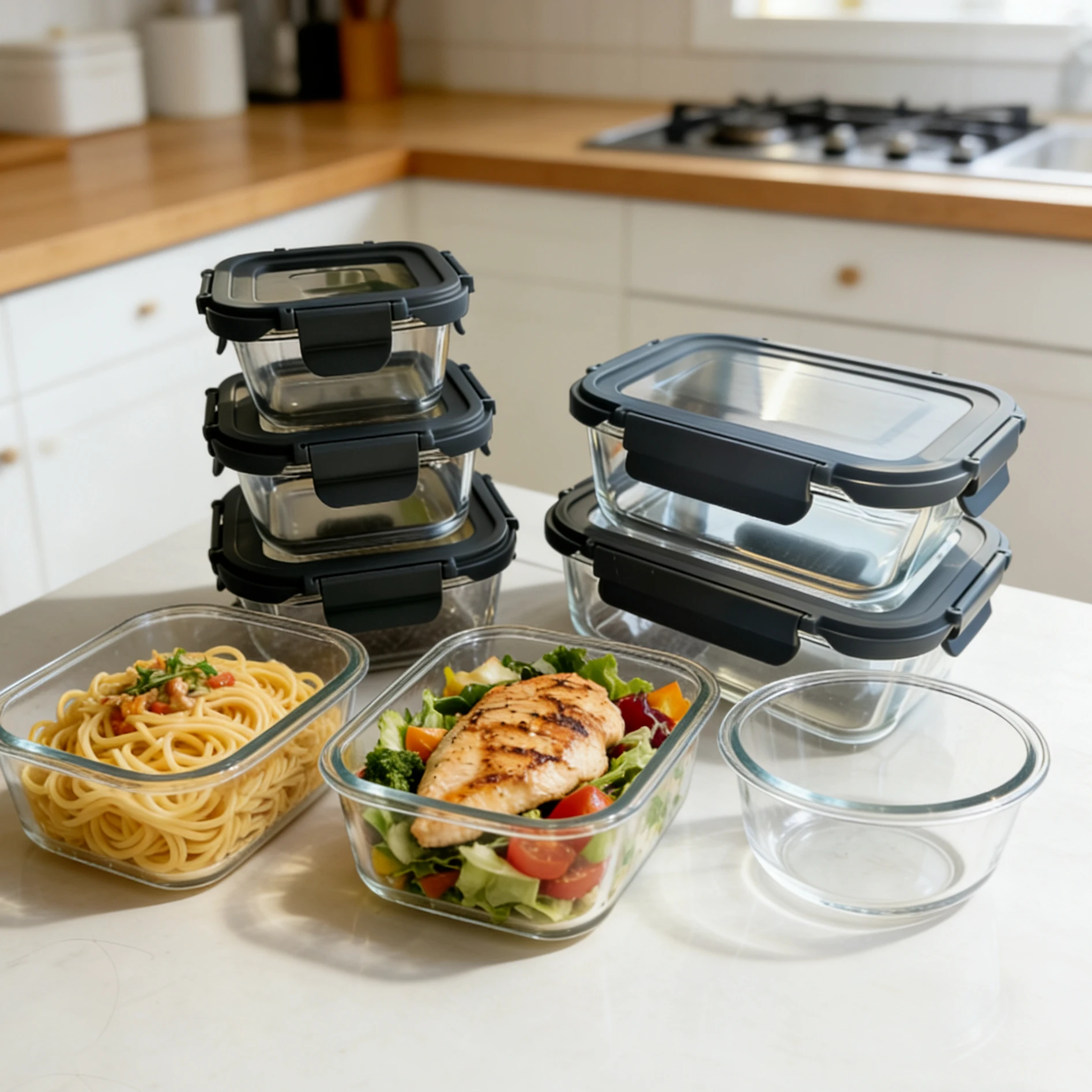 [Durable Stainless Lid] Borosilicate Glass Food Storage Container, Leak Resistant, Dishwasher Safe, BPA Free