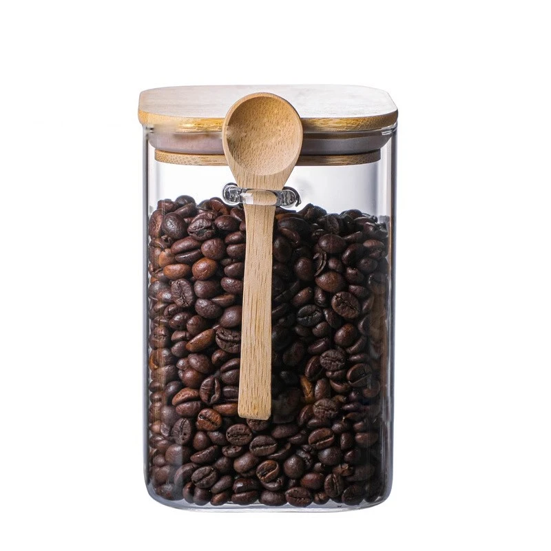 Square Glass Jar Airtight Lid, Bamboo Lid, Borosilicate Glass , Dry Food Storage