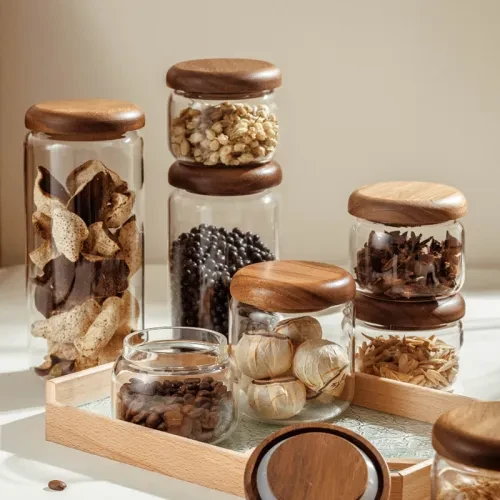 Borosilicate Glass Jars with Wood Lids