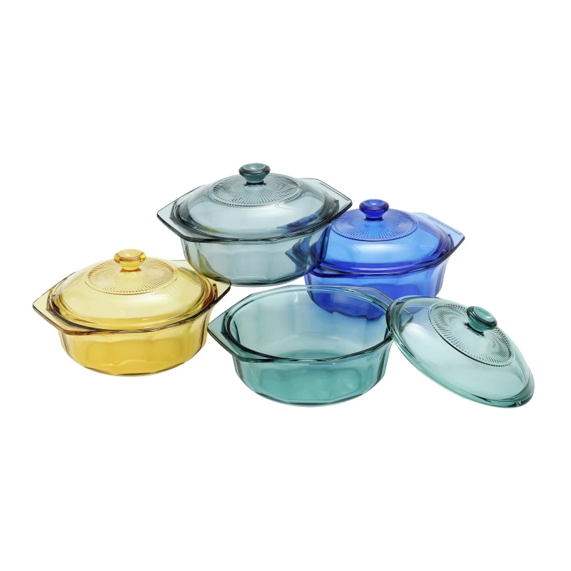 1.0L/4Cup/34OZ Round Color Glass Casserole Dish with Glass Lid