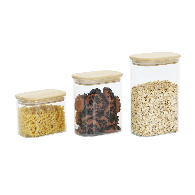 Rectangle Glass Food Storage Jar with Bamboo Lid